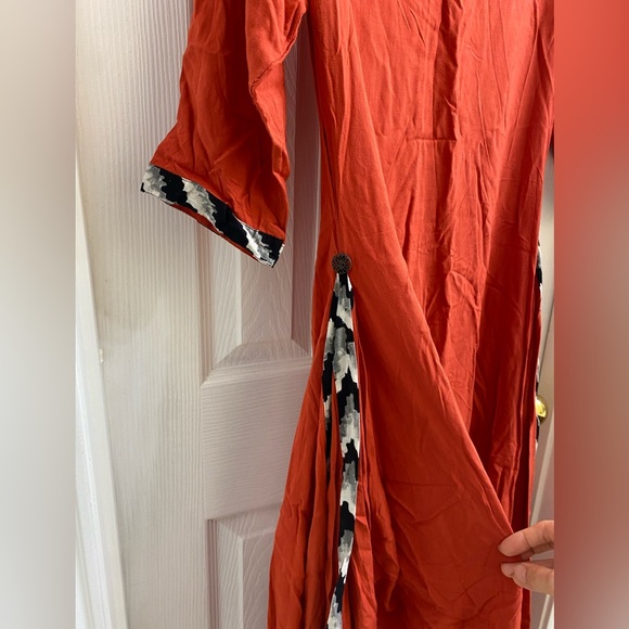 NEERU KUMAR Size M Dark Orange 3/4 Sleeve  Dress  Rayon - Picture 7 of 9